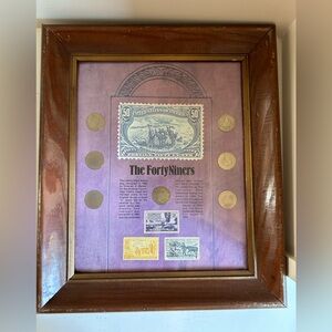 Framed history of the Liberty Head 7 Nickels and 3 stamps "The Forty Niners"